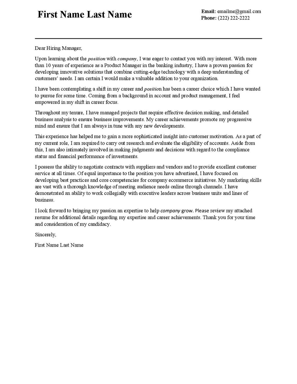 Cover Letter Sample 3