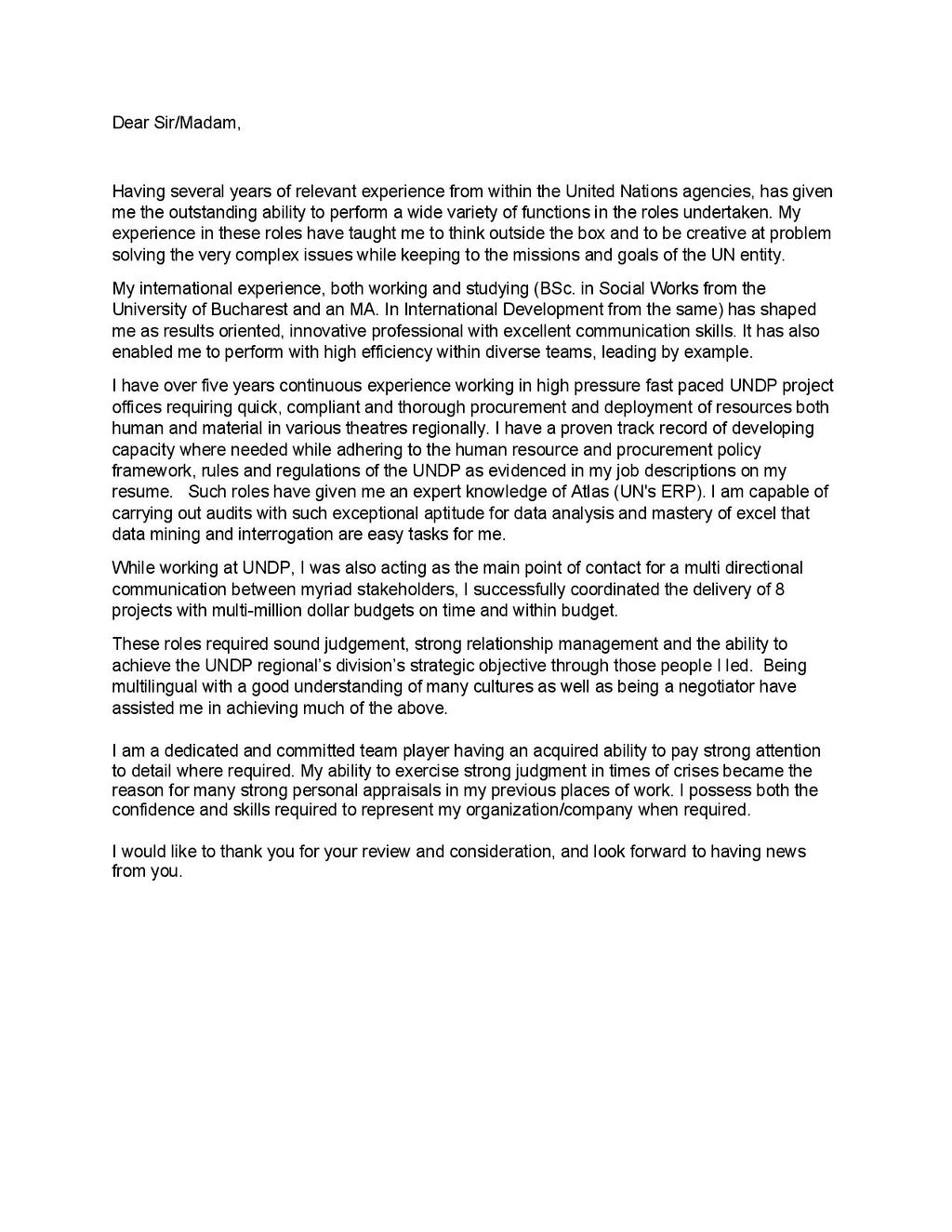 Cover Letter Sample 1