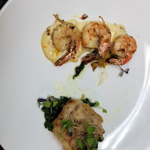 pan seared Rockfish W/deconstructed Shrimp and Gri