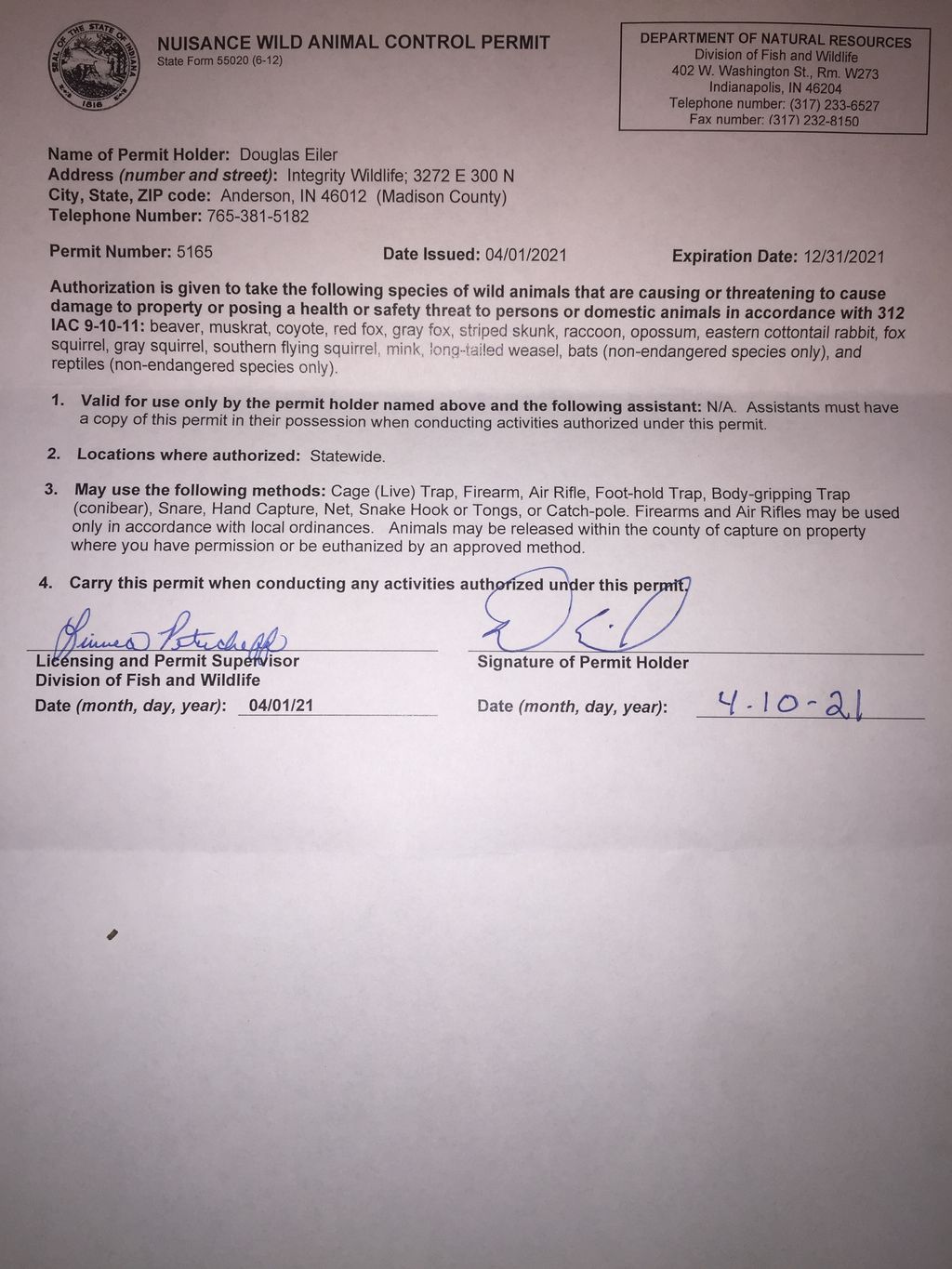 Licensed NWCO by Indiana