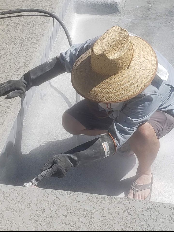 Tile blast in progress using water soluble keiseri