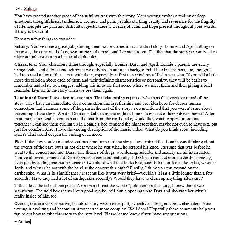 Developmental Edit of Short Story "Gold Box" by Za