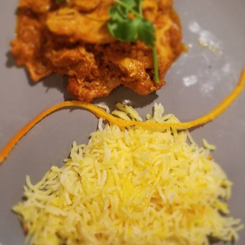 Chicken Vindaloo and Naranji Pulao (Orange-Saffron
