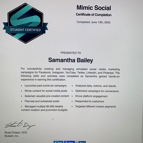 A certificate I received in a social media for sma