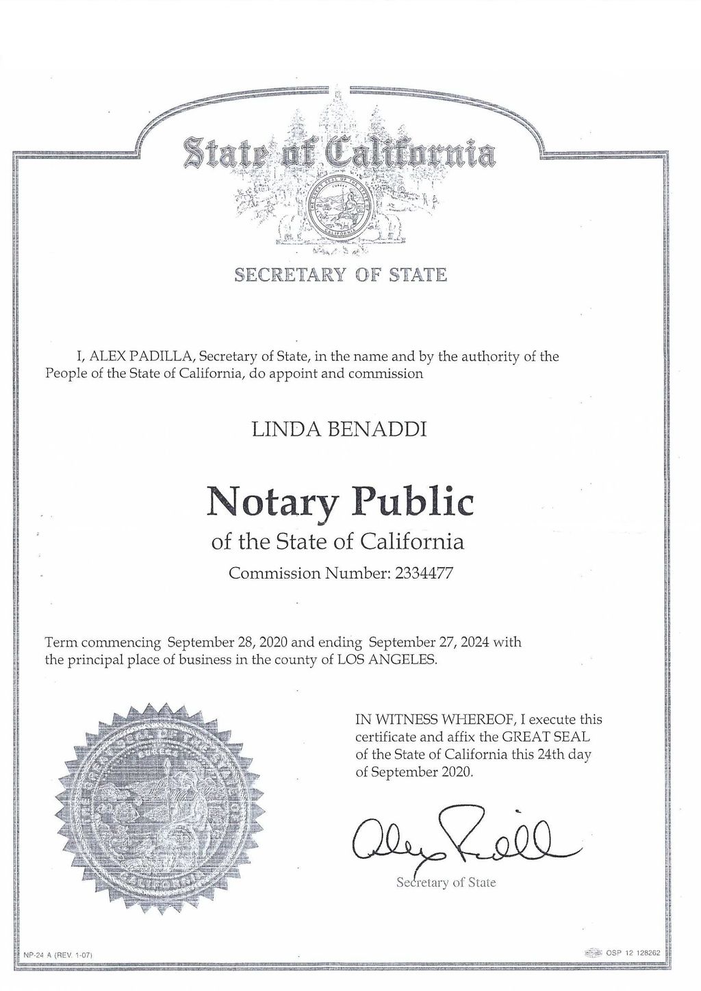 Notary Public Commission Certificate