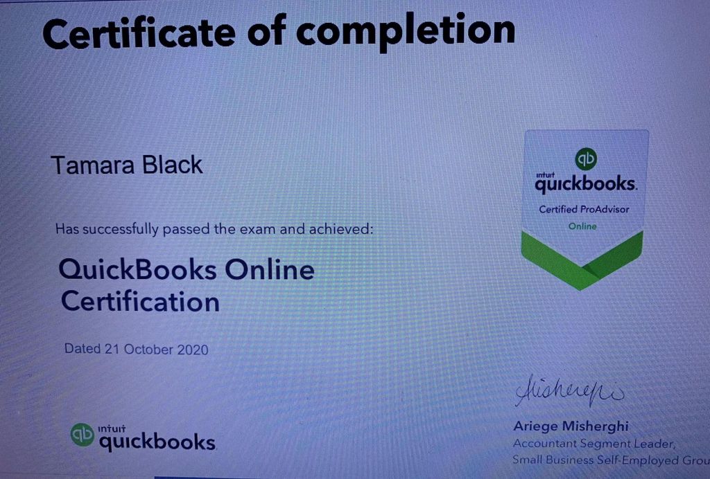 QB Certificate of completion