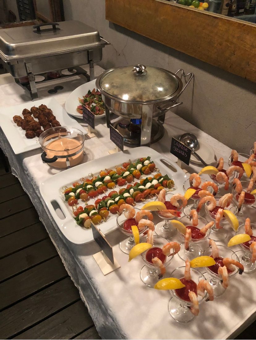 crab cake balls, caprese skewers, shrimp cocktail