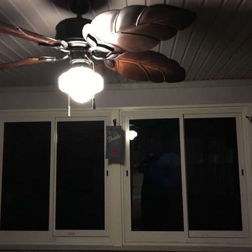 Ceiling fan installed on enclosed patio