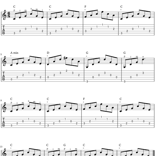 Example of sheet music used in the lessons