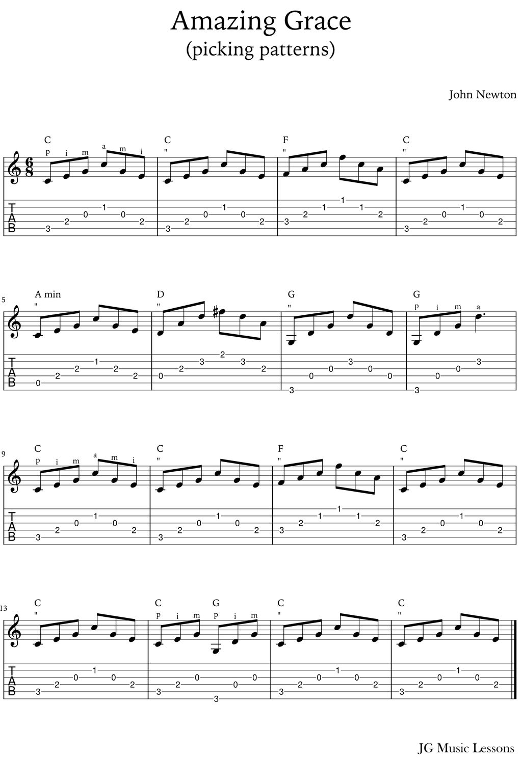 Example of sheet music used in the lessons