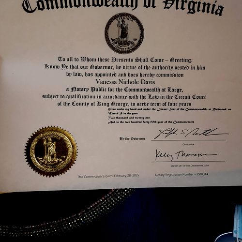 Virginia Commission Certificate 