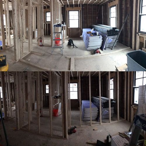 Framing before and after - Brookline house