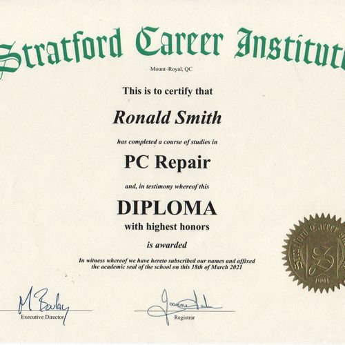 Computer repair graduate.