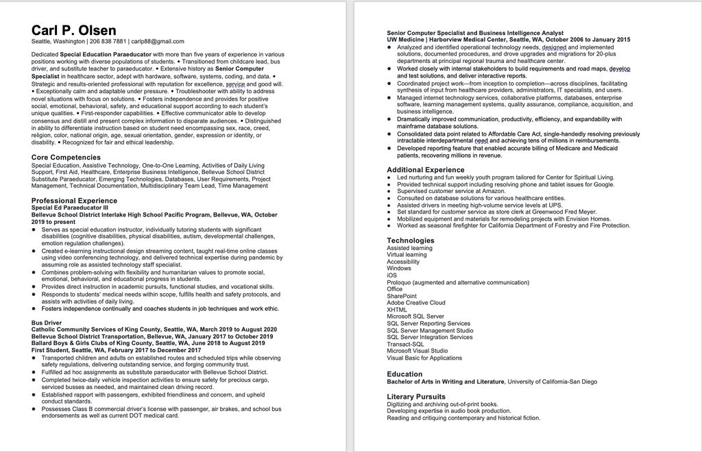 Transitional resume.