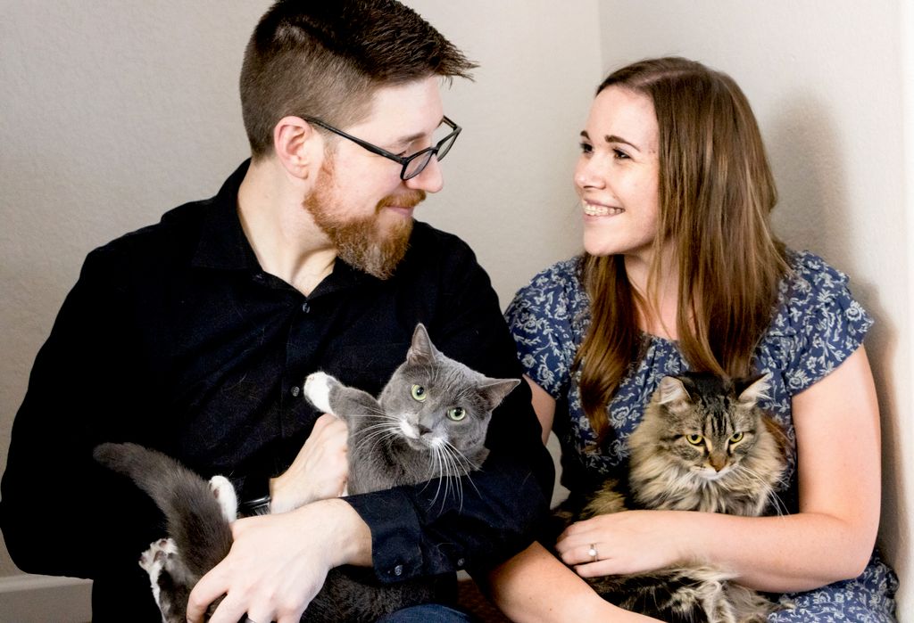 My beautiful wife and our cats Bean and Bear