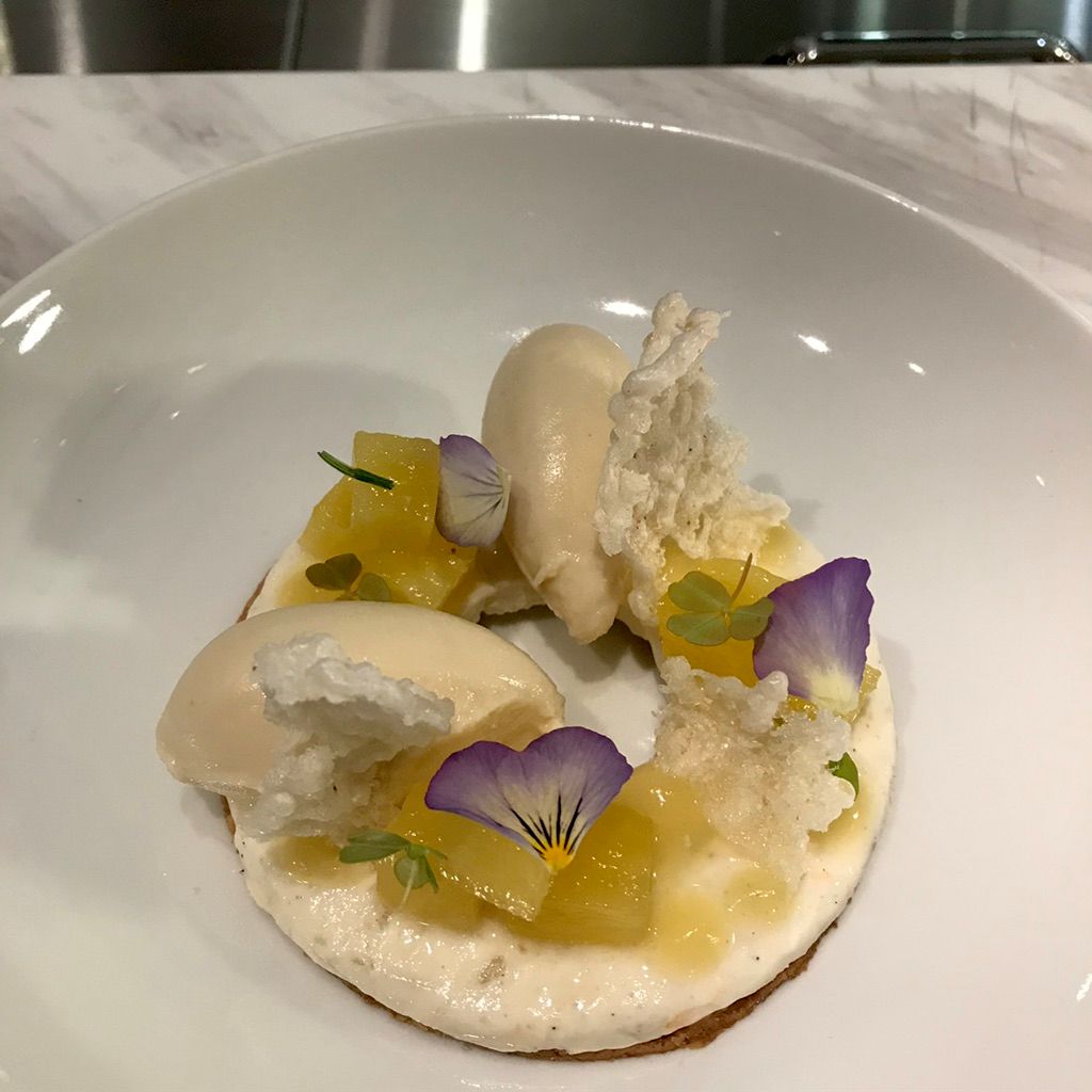 Rice pudding, mango compote, Yuzu ice cream, rice 
