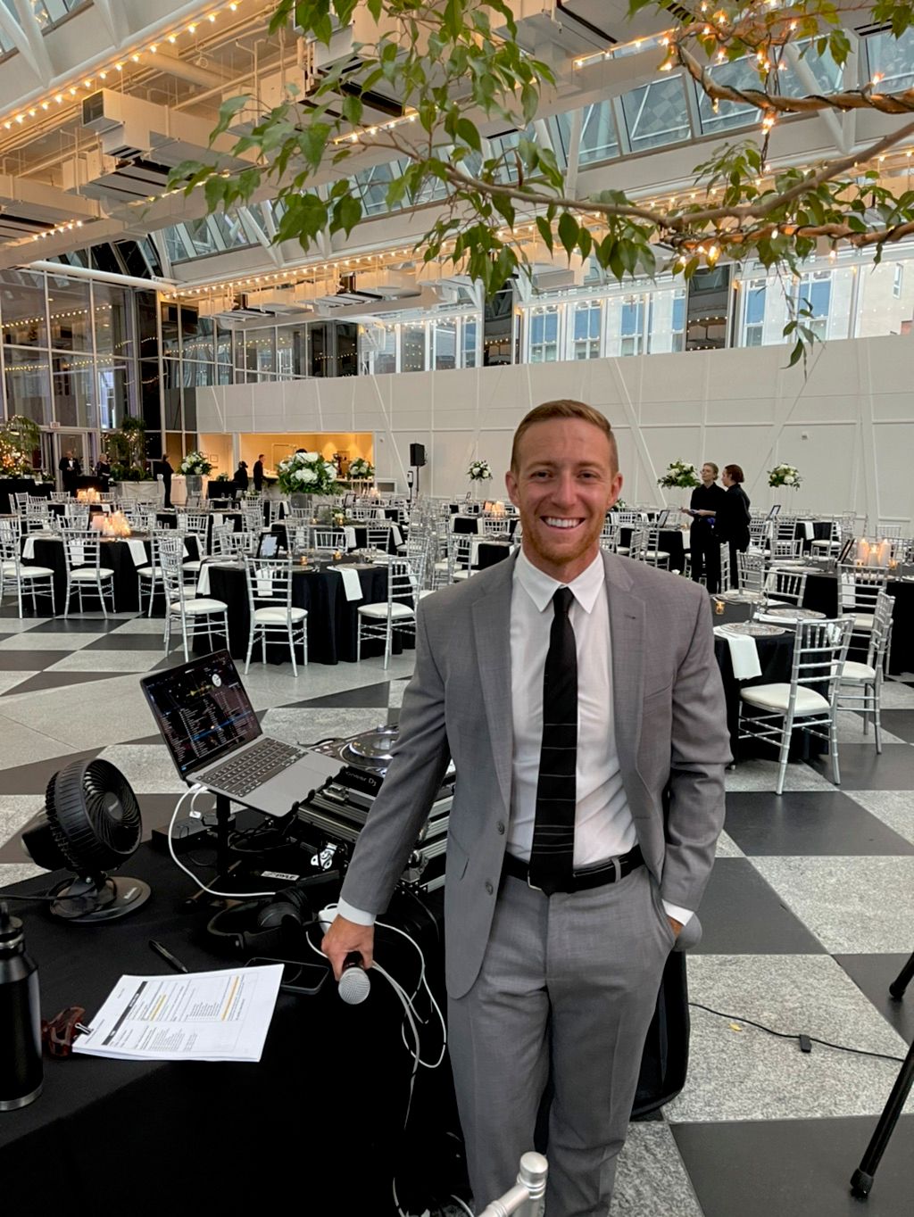 Setting up at the beautiful PPG Wintergarden 