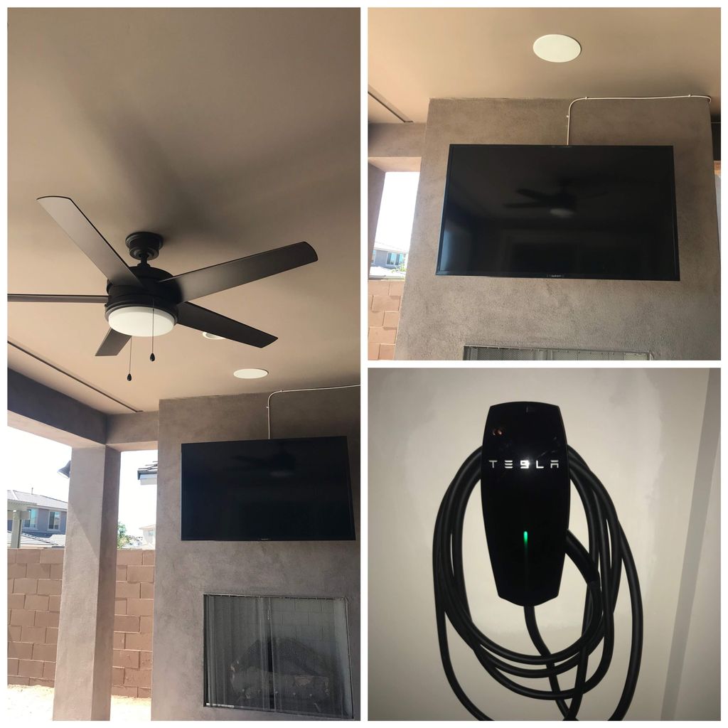 Ceiling fan, TV mount, Tesla Charger