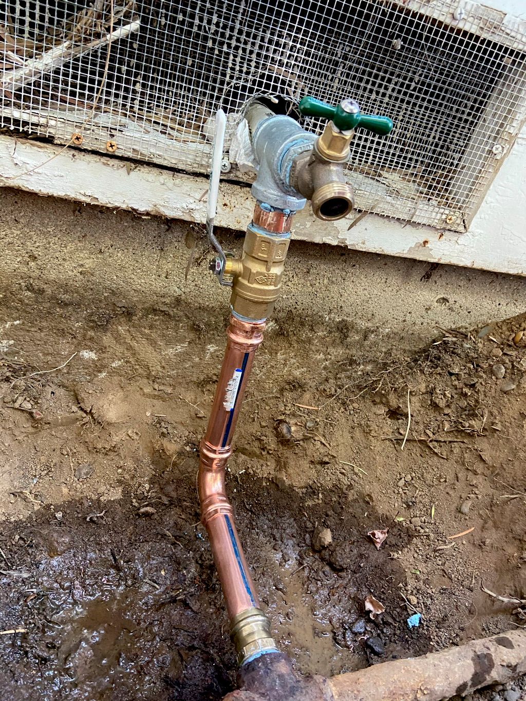 Installed new 1” brass ball valve with section of 