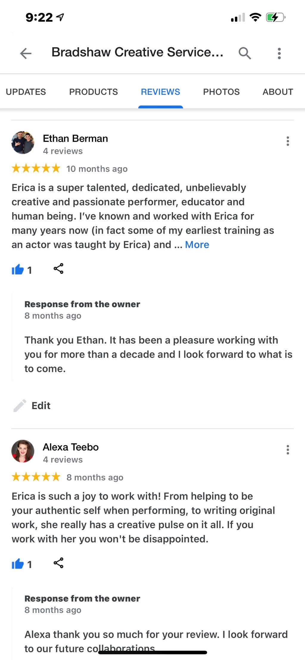 Check out my Google reviews