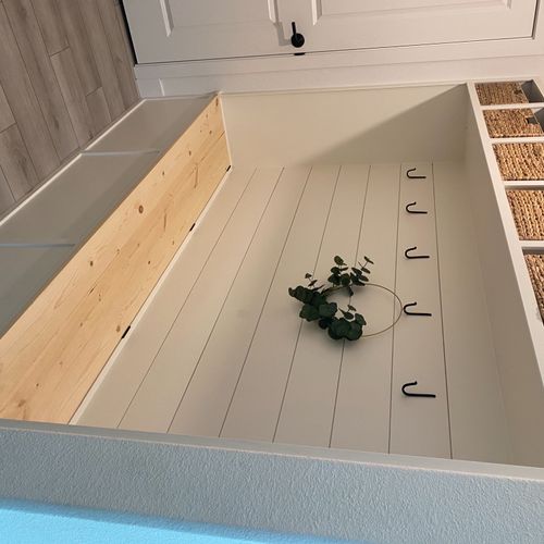 Dustin did a mud room bench for me, two shiplap wa