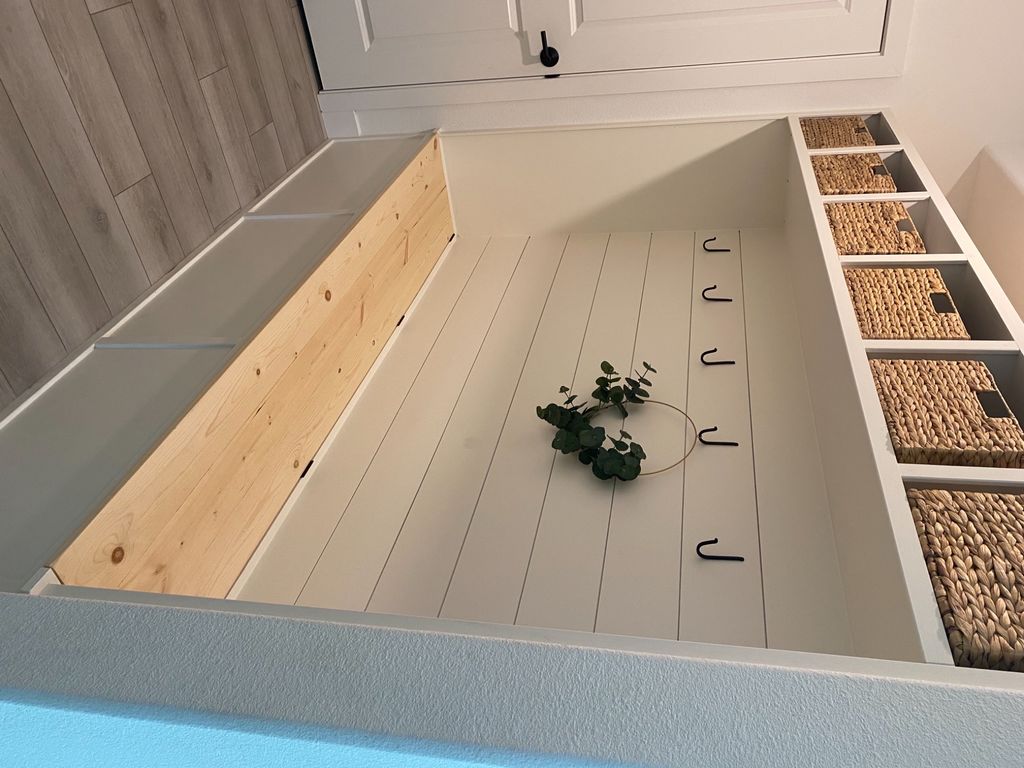 Dustin did a mud room bench for me, two shiplap wa