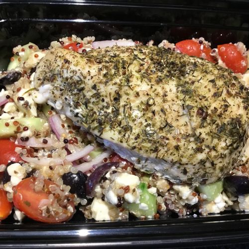 Roasted chicken and Greek Salad