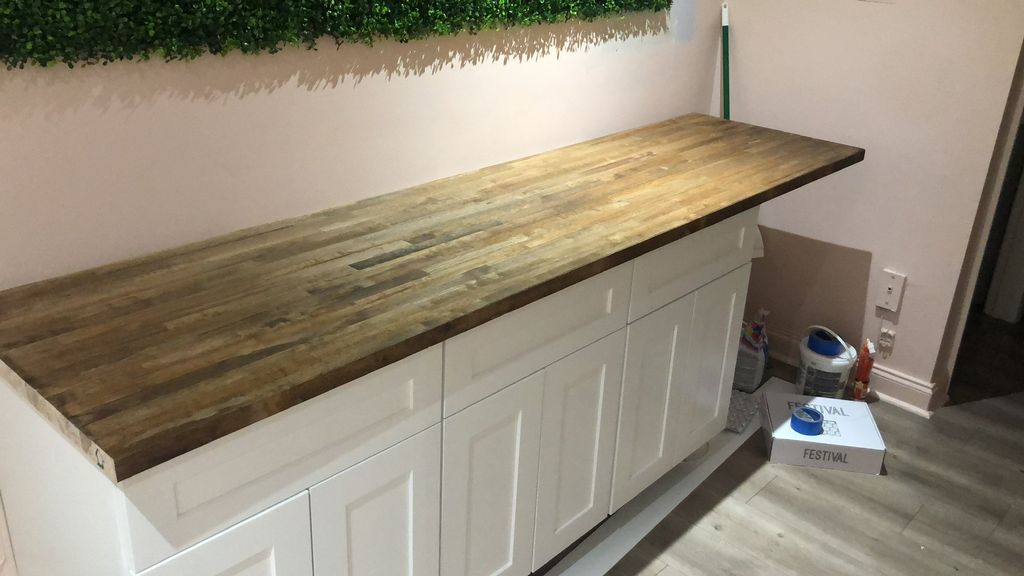 Painted cabinet with stained countertop