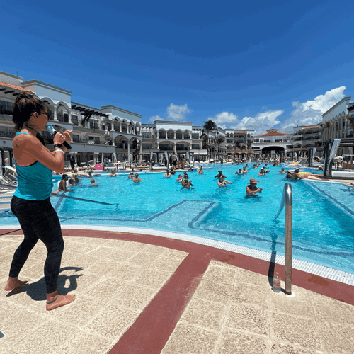 Teaching water fitness in Mexico