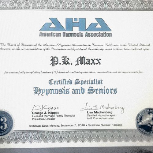 Special certification in Hypnosis and Seniors