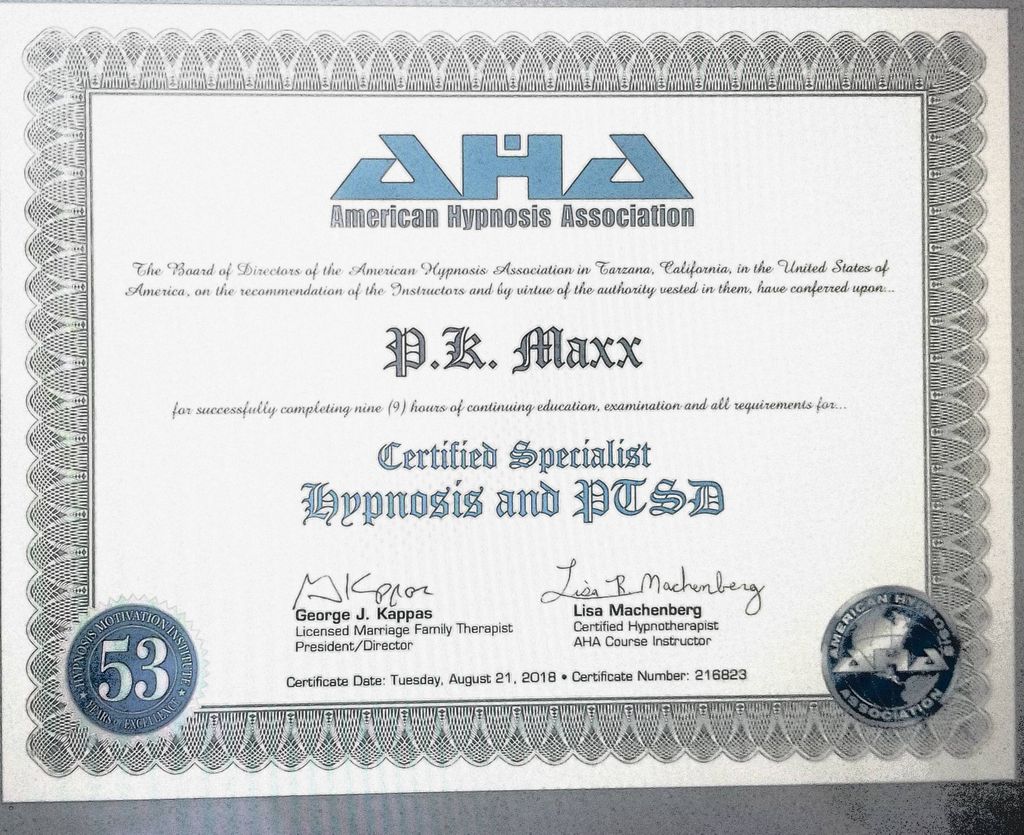 Special certification in Hypnosis and PTSD