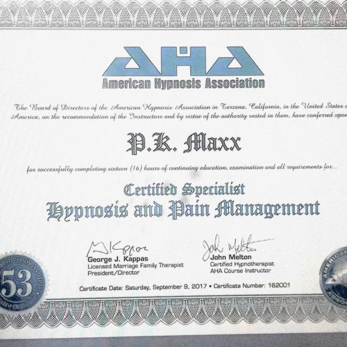 Special certification in Hypnosis and Pain Managem