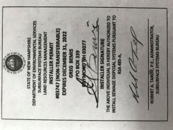 NH State Septic Installers License