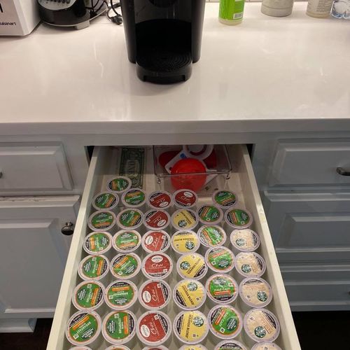 Refilled and organized k-cup selection.