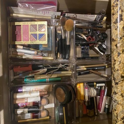 Organized makeup drawer.