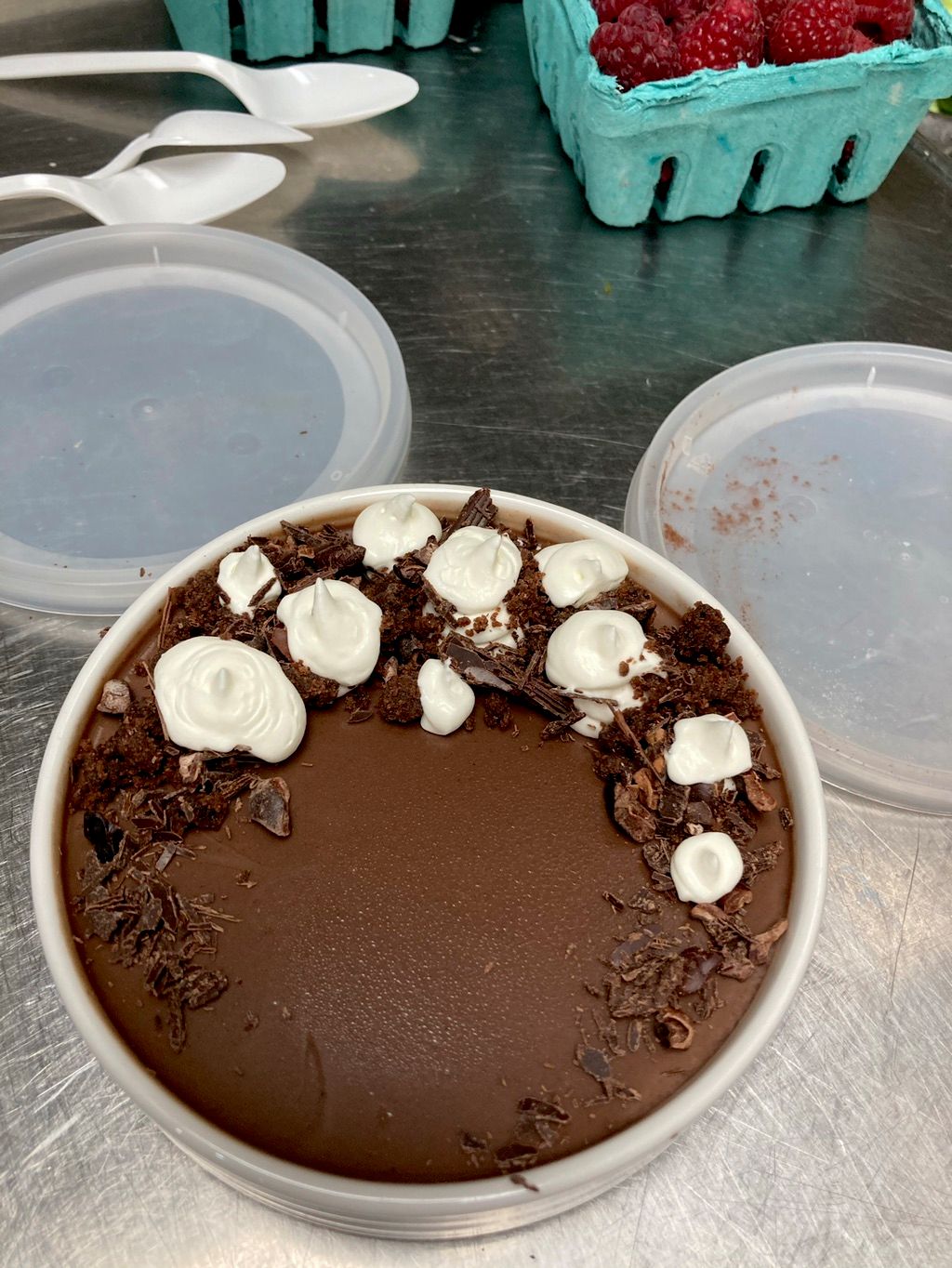 Chocolate panna cotta with mascarpone crema, choco