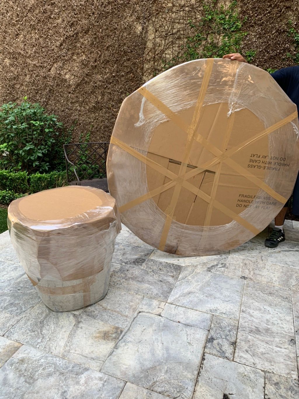 An outdoor table that’ll be moved from Texas to Ca