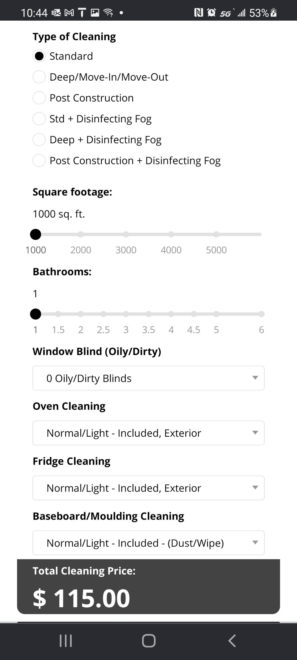 Online Estimate Calculator