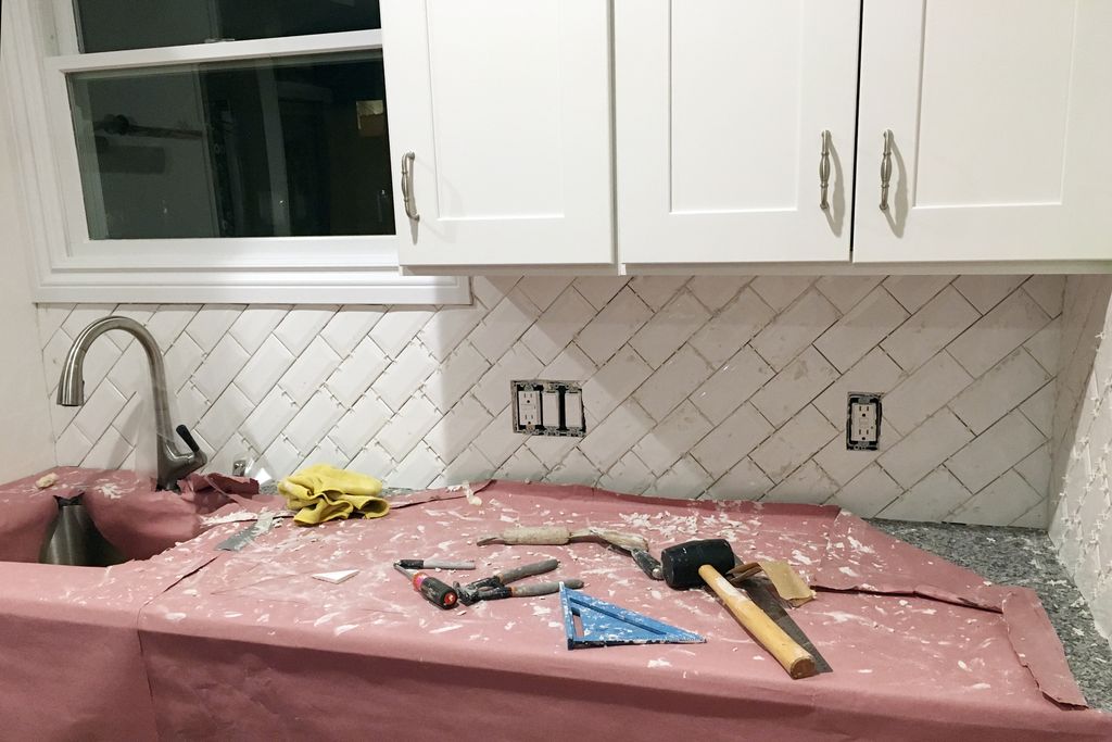 Kitchen backsplash complete (before cleanup)