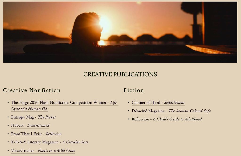 Several short story and personal essay publication