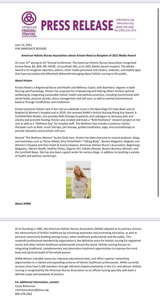 Winner of the American Holistic Nurse's Associatio