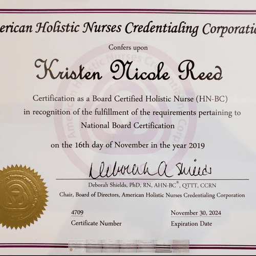 Board Certified Holistic Nurse and Certified Healt