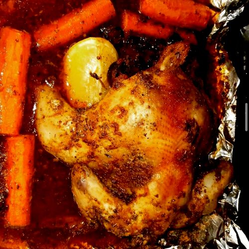 Whole Roasted Hen and Carrot dinner