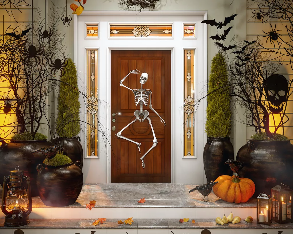 halloween front door and porch