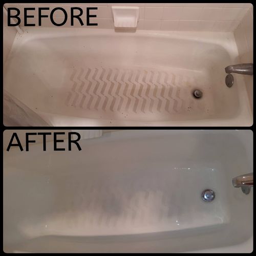 Before & After tub cleaning. non- slip tub strip d
