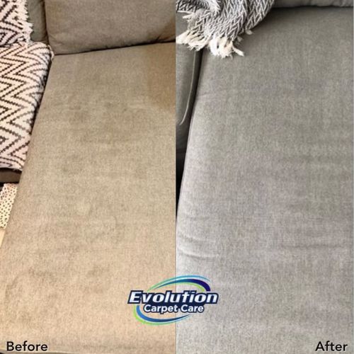Upholstery cleaning before and after. Sofa is fresh and clean with all stains removed!