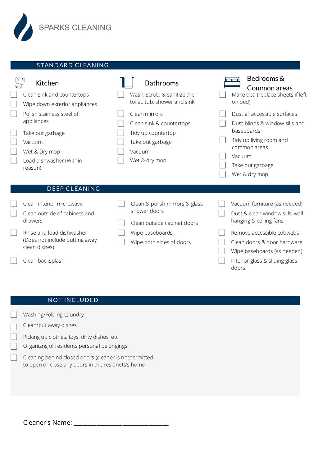 Cleaning Checklist