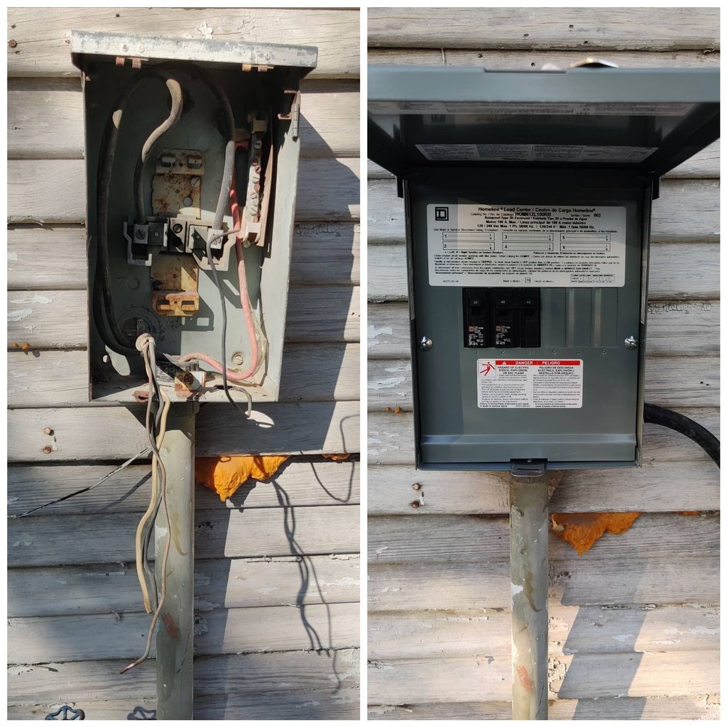 Before and after outdoor panel replacement.