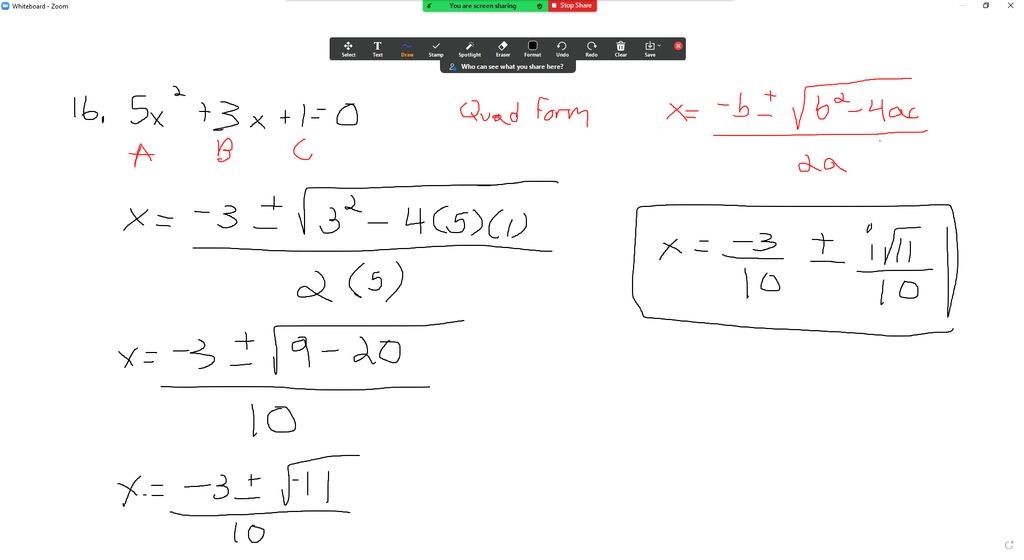 Solving by Quadratic Formula