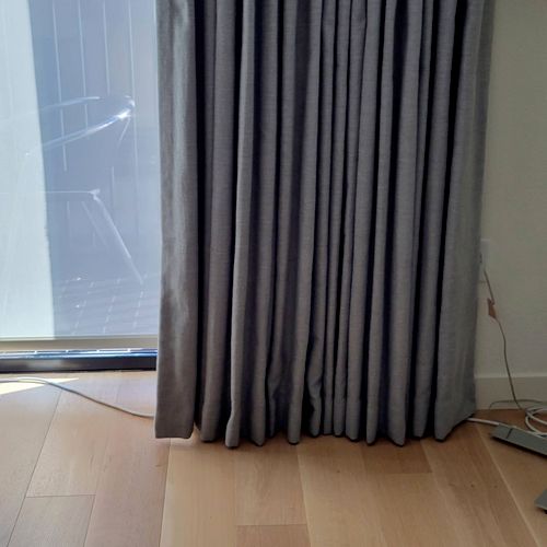 Hemmed by hand 2x140in curtains on-site that were 